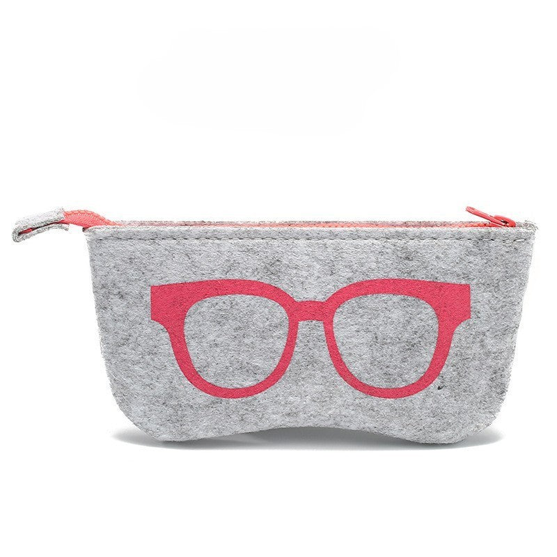 Glasses Print Felt Zip Eyewear Pouch - Pink