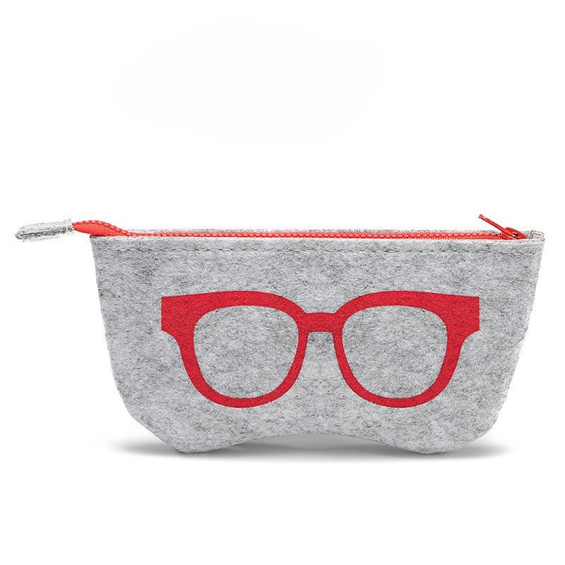 Glasses Print Felt Zip Eyewear Pouch - Red