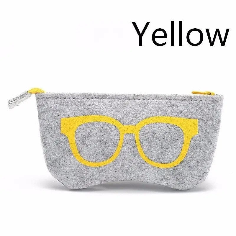 Glasses Print Felt Zip Eyewear Pouch - Yellow