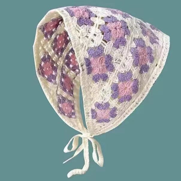 Crochet Kerchief Headband With Self Ties - 06_Purple_F