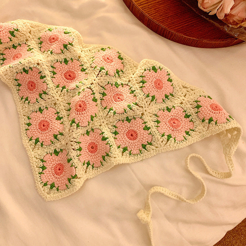 Crochet Kerchief Headband With Self Ties - 07_Pink_F