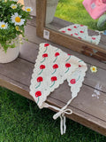Crochet Kerchief Headband With Self Ties - 09_Cherry