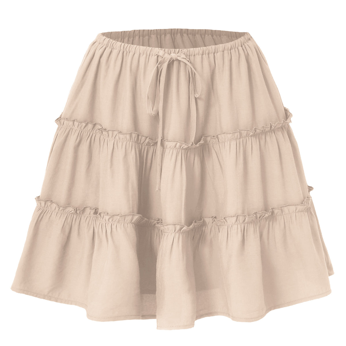 Tiered Ruffle Drawstring Mini Skirt - Beige