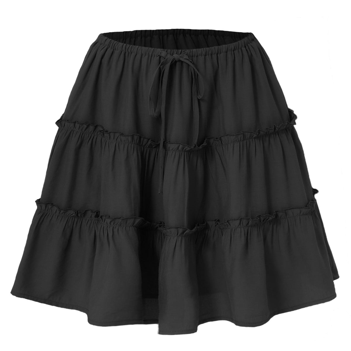 Tiered Ruffle Drawstring Mini Skirt - Black