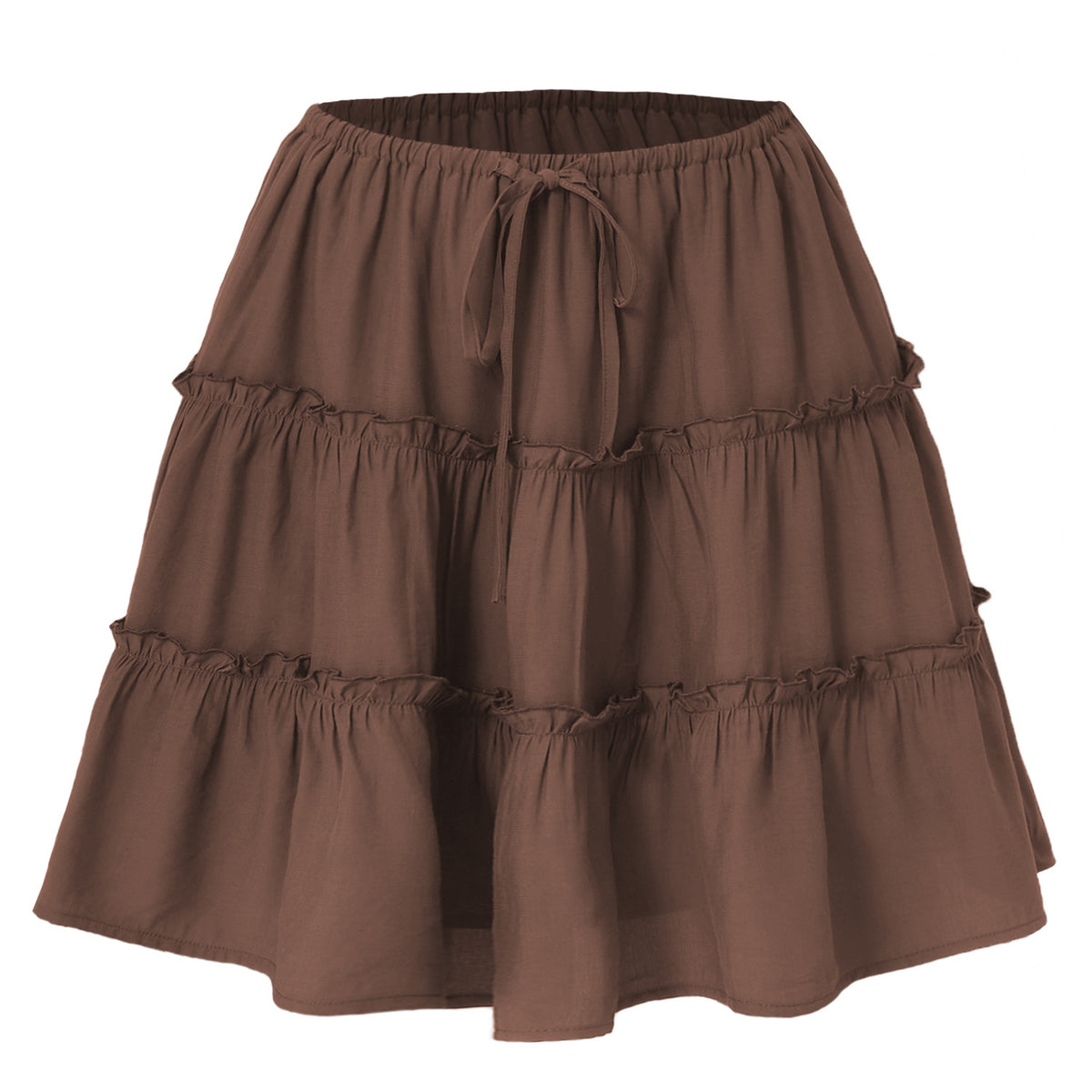 Tiered Ruffle Drawstring Mini Skirt - Brown