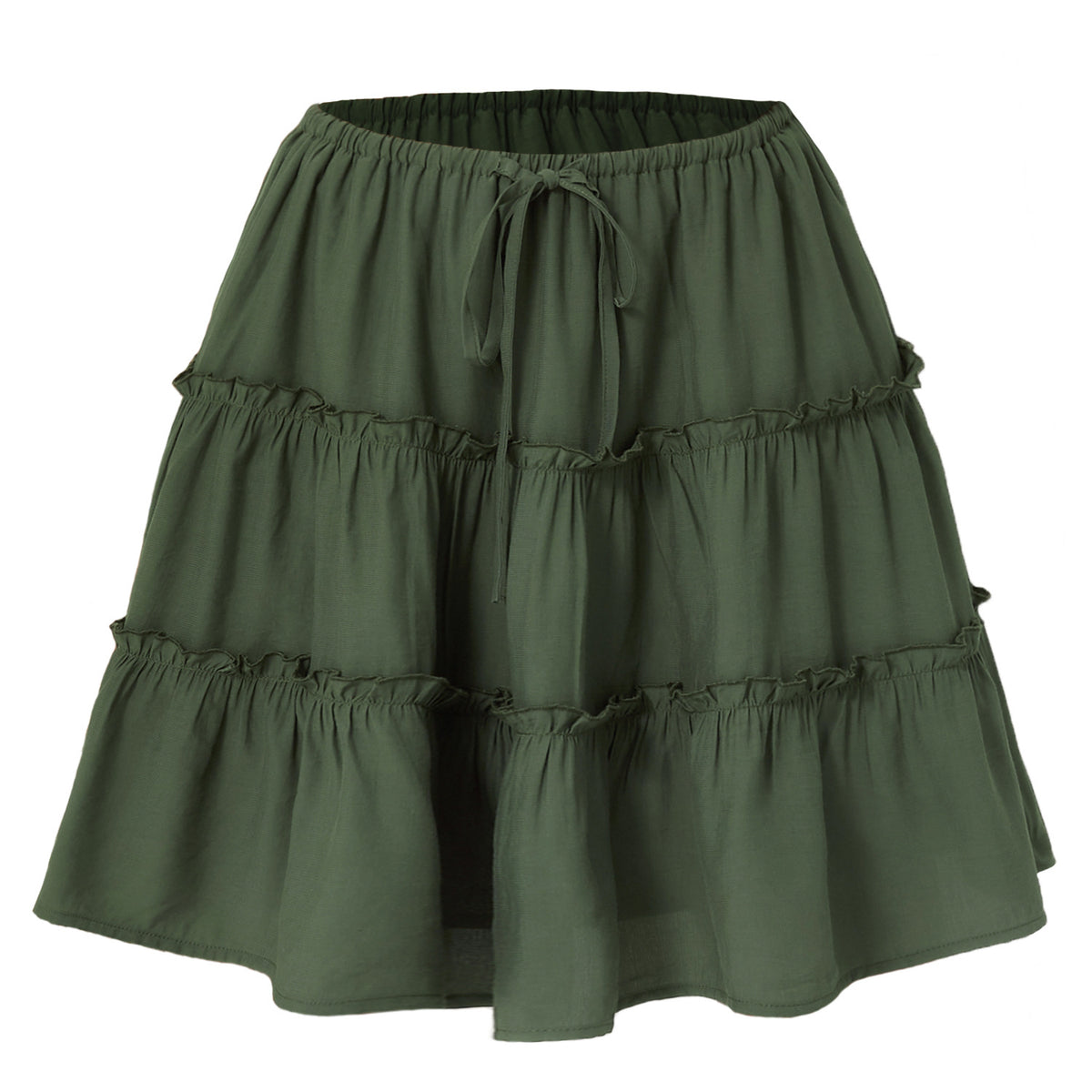 Tiered Ruffle Drawstring Mini Skirt - Green - 1