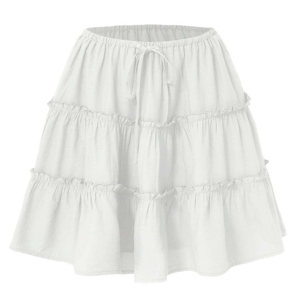 Tiered Ruffle Drawstring Mini Skirt - White