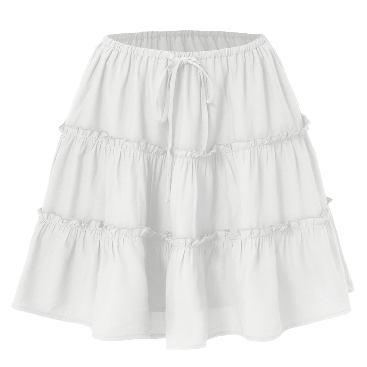 Tiered Ruffle Drawstring Mini Skirt - White