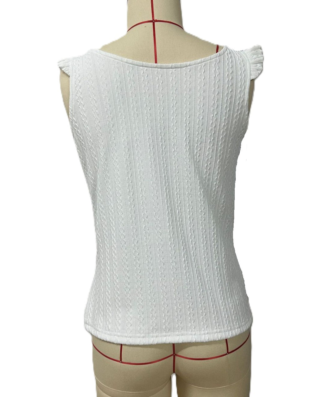 Ruffle Strap Button Front Knit Tank - White - 1