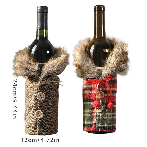 Christmas Wine Bottle Sweater with Faux Fur Collar - view 1