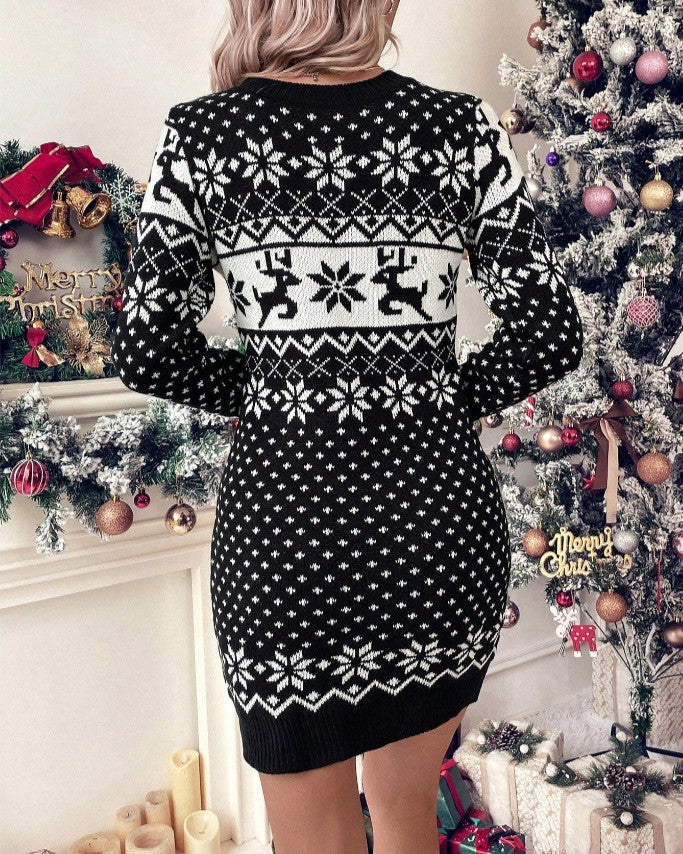 Reindeer Snowflake Fair Isle Knit Sweater - Black - 2