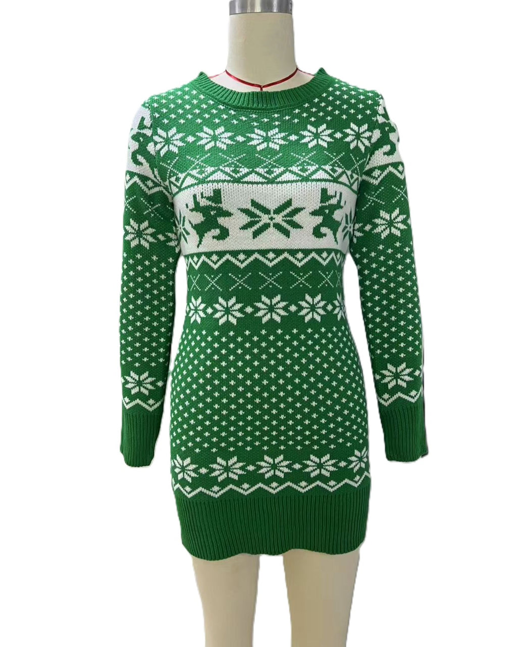 Reindeer Snowflake Fair Isle Knit Sweater - Green