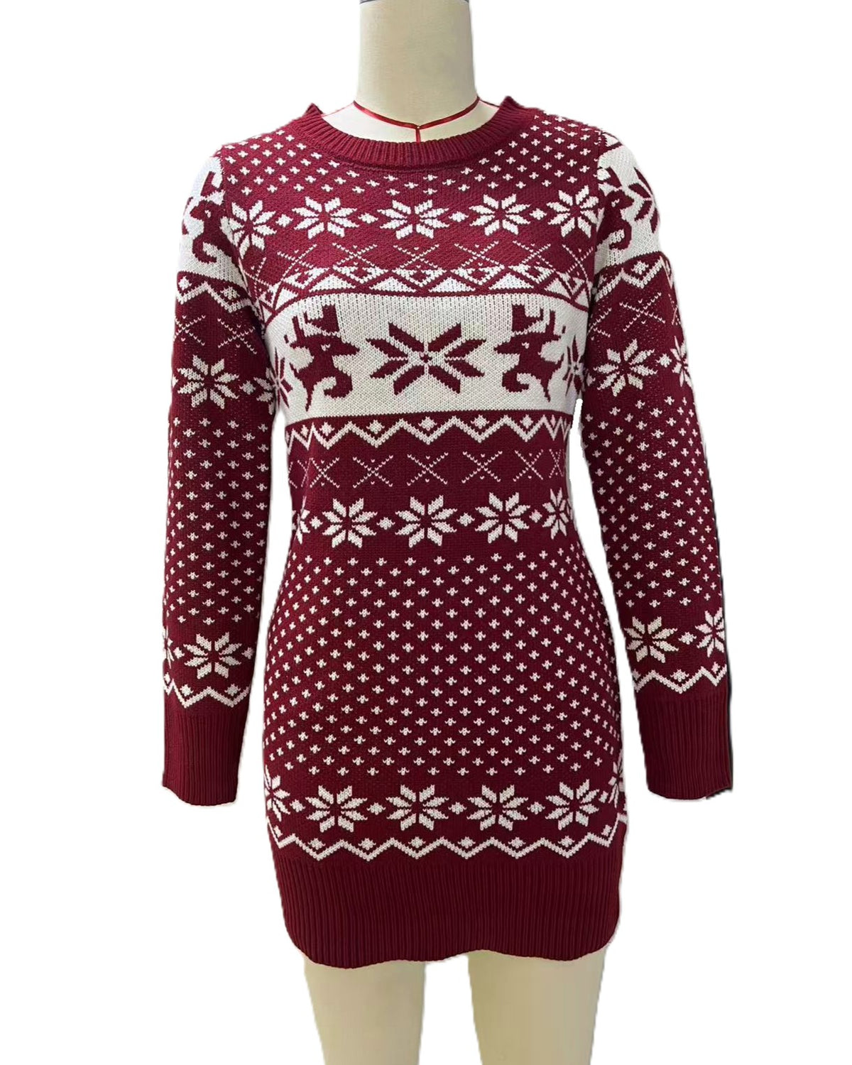Reindeer Snowflake Fair Isle Knit Sweater - Red