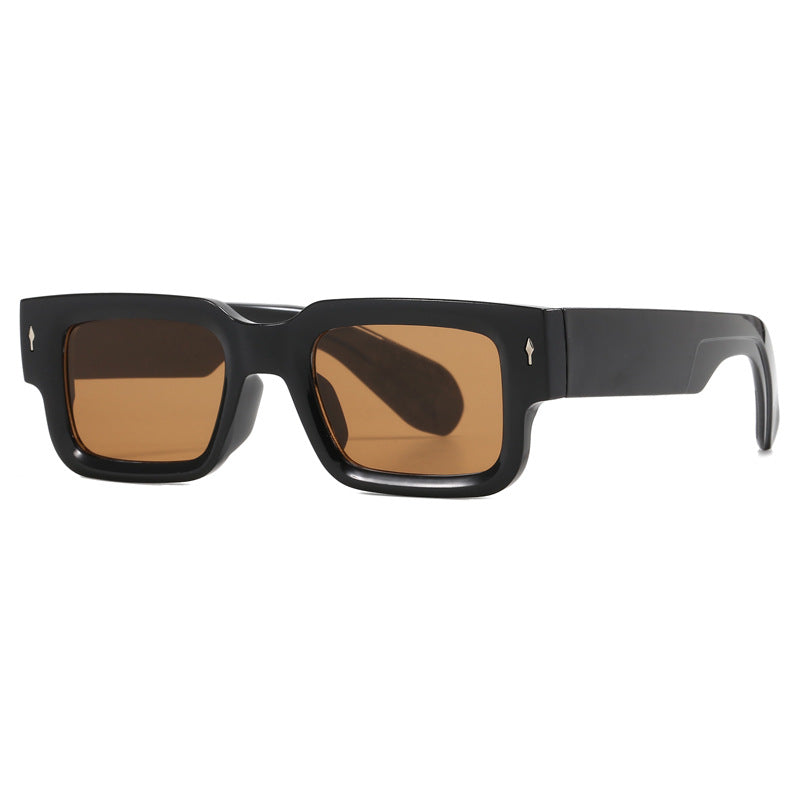 Bold Rectangle Frame Retro Sunglasses - Darkbrown