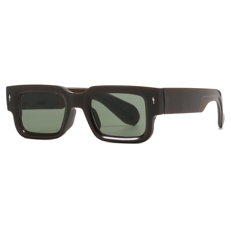 Bold Rectangle Frame Retro Sunglasses - Green