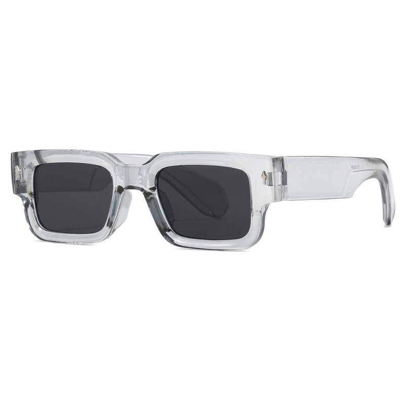 Bold Rectangle Frame Retro Sunglasses - Grey