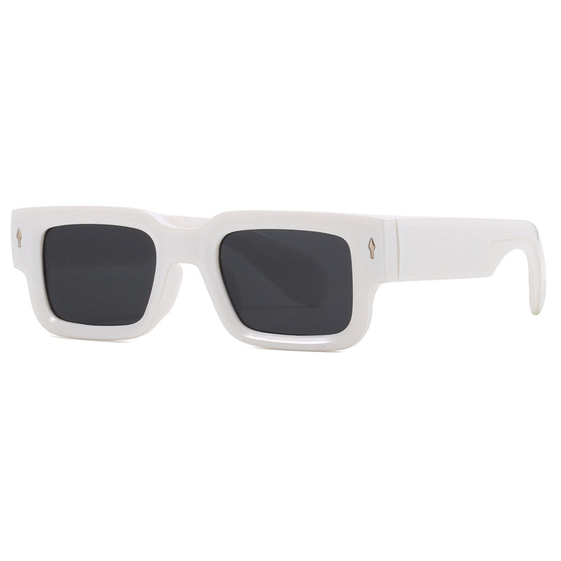 Bold Rectangle Frame Retro Sunglasses - White