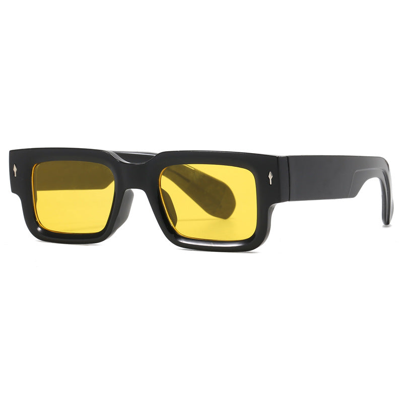 Bold Rectangle Frame Retro Sunglasses - Yellow