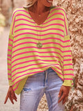 Candy Stripe Oversized V-Neck Sweater - Yellow