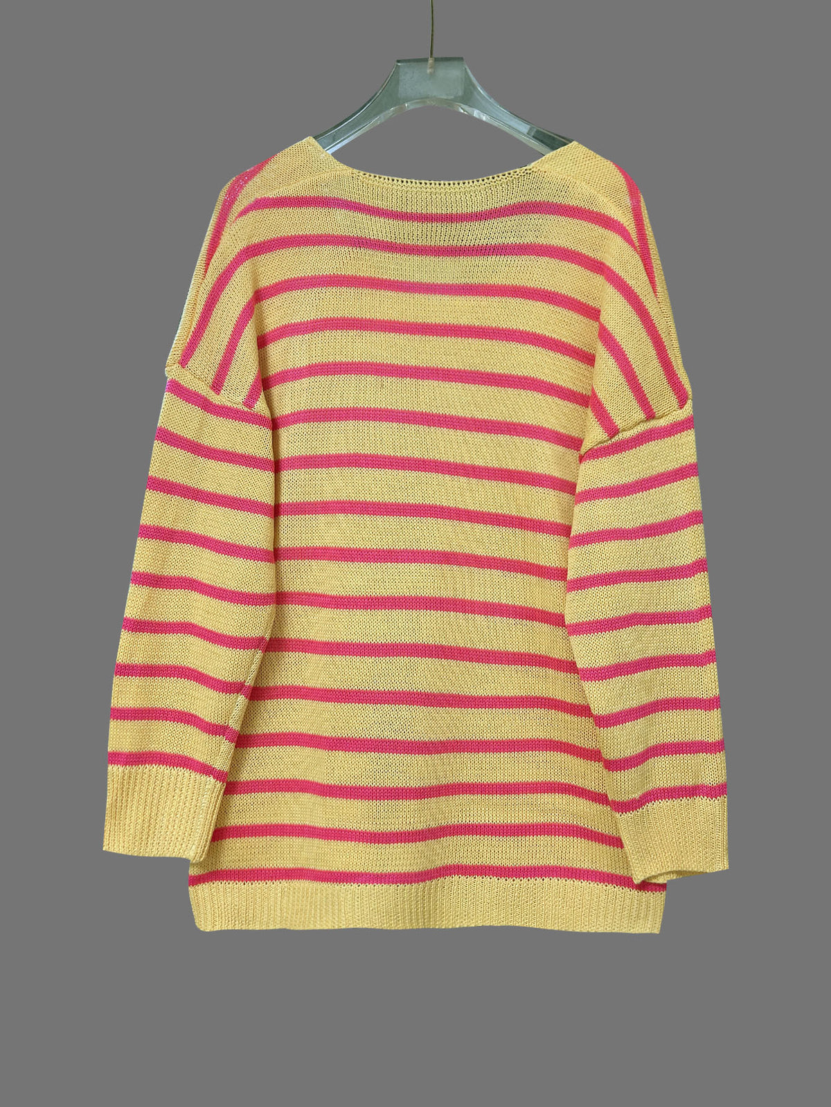 Candy Stripe Oversized V-Neck Sweater - Yellow - 2