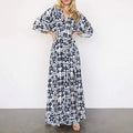 Bohemian Floral Kimono Sleeve Maxi Dress - Navyblue