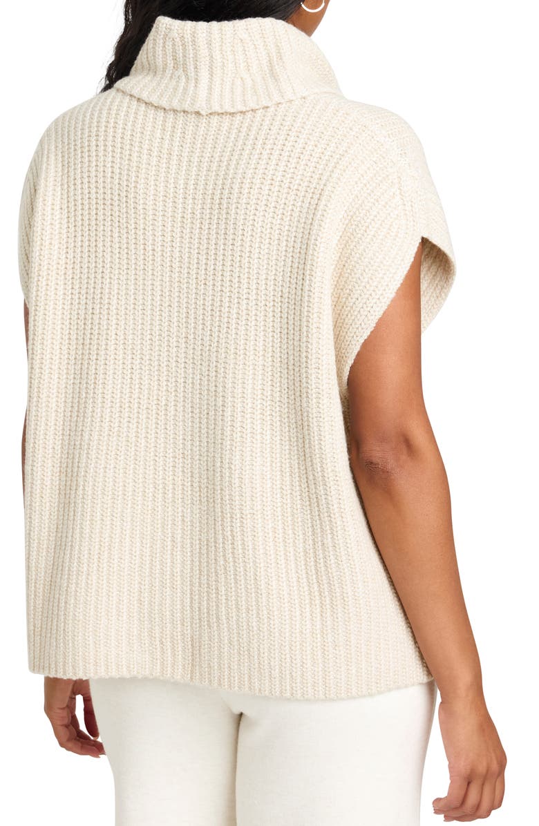 Ribbed Turtleneck Cap Sleeve Sweater Vest - Beige - 3