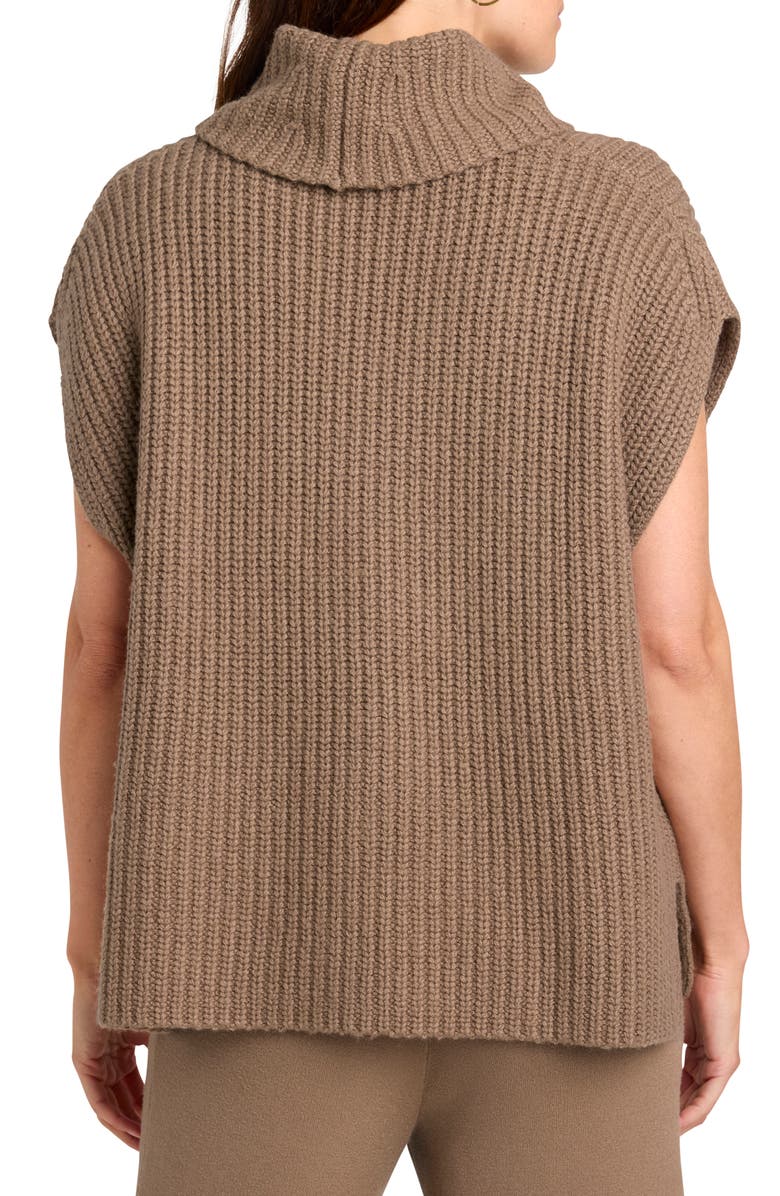 Ribbed Turtleneck Cap Sleeve Sweater Vest - Brown - 2