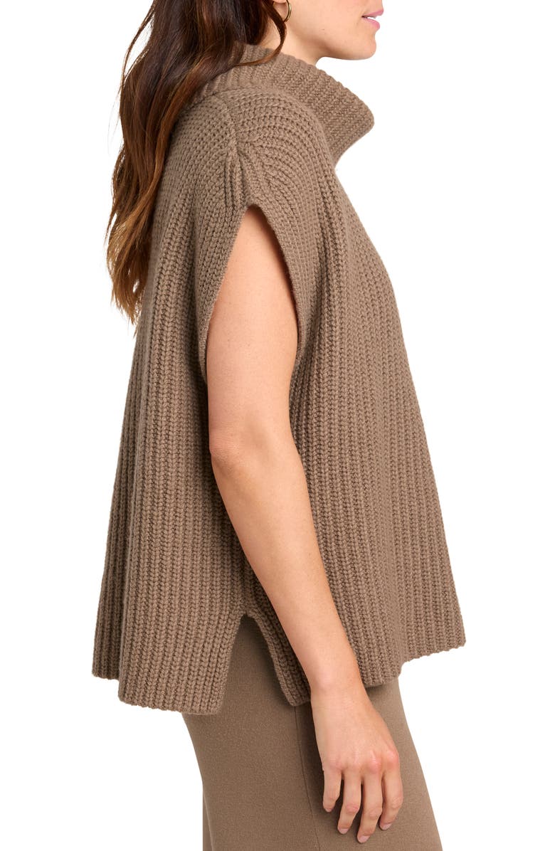 Ribbed Turtleneck Cap Sleeve Sweater Vest - Brown - 3