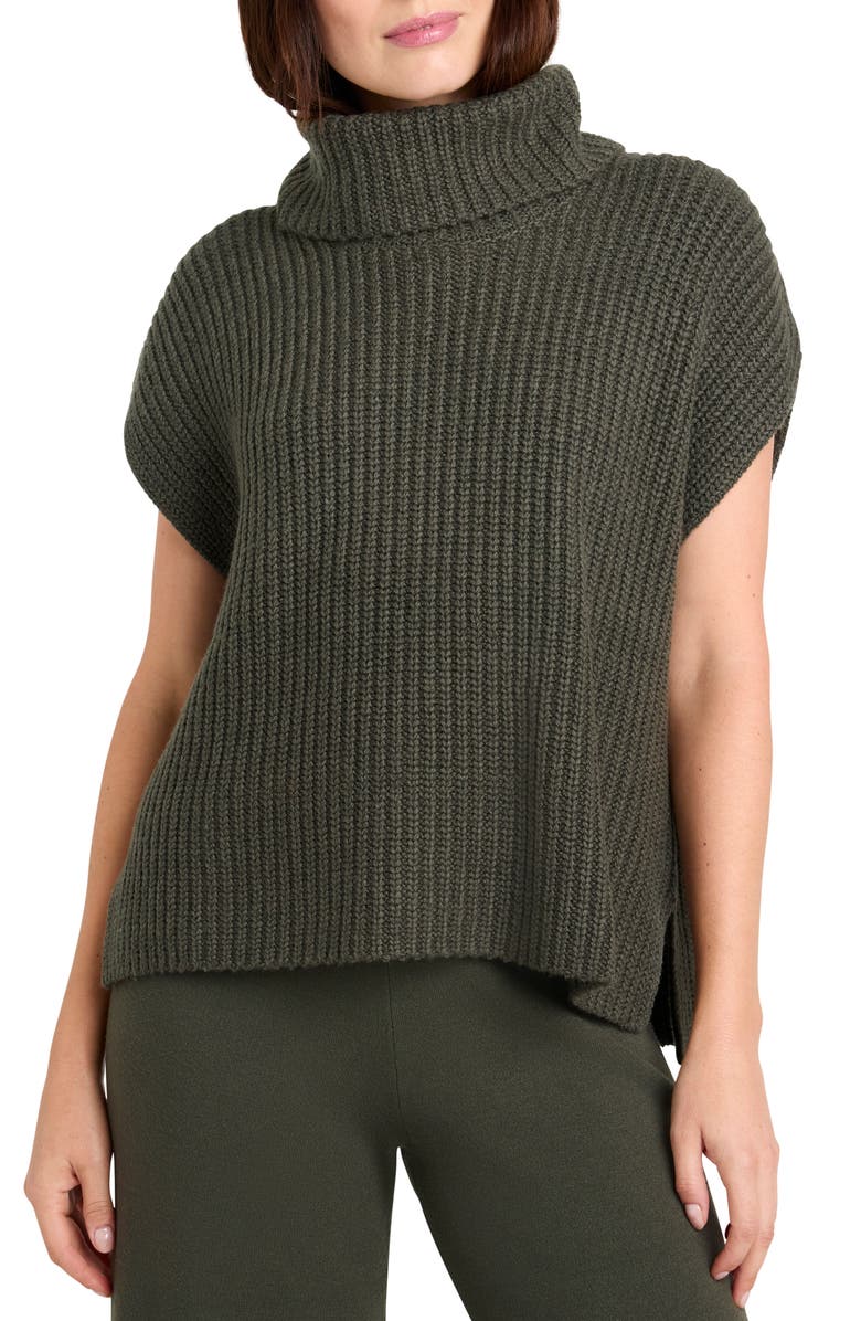 Ribbed Turtleneck Cap Sleeve Sweater Vest - Olive