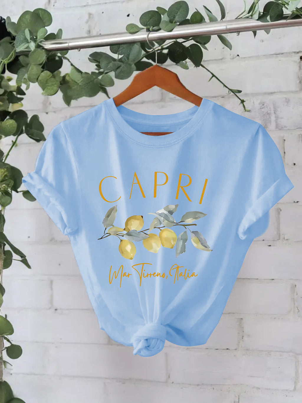 Capri Lemon Branch Graphic Cotton Tee - Blue