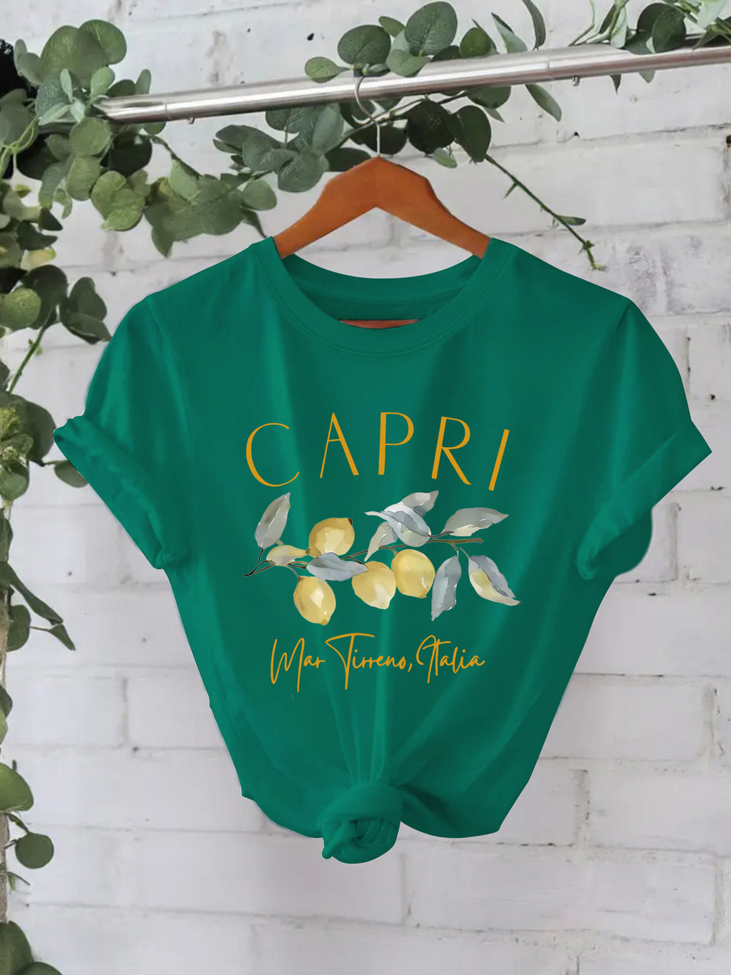 Capri Lemon Branch Graphic Cotton Tee - Green