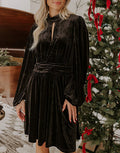 Velvet Keyhole Mock Neck Midi Dress - Black