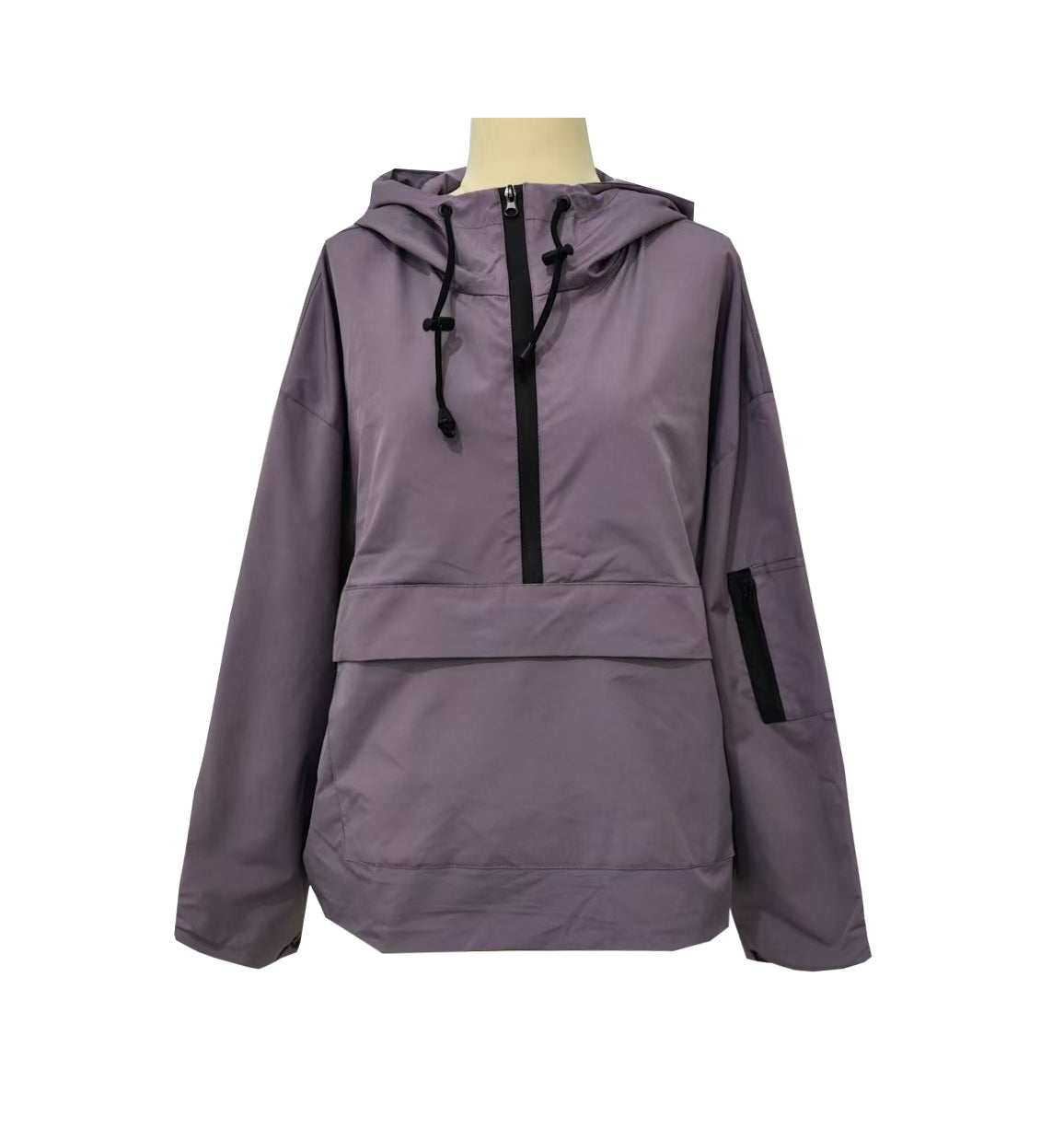 Half Zip Windbreaker Hoodie With Kangaroo Pocket - Purple