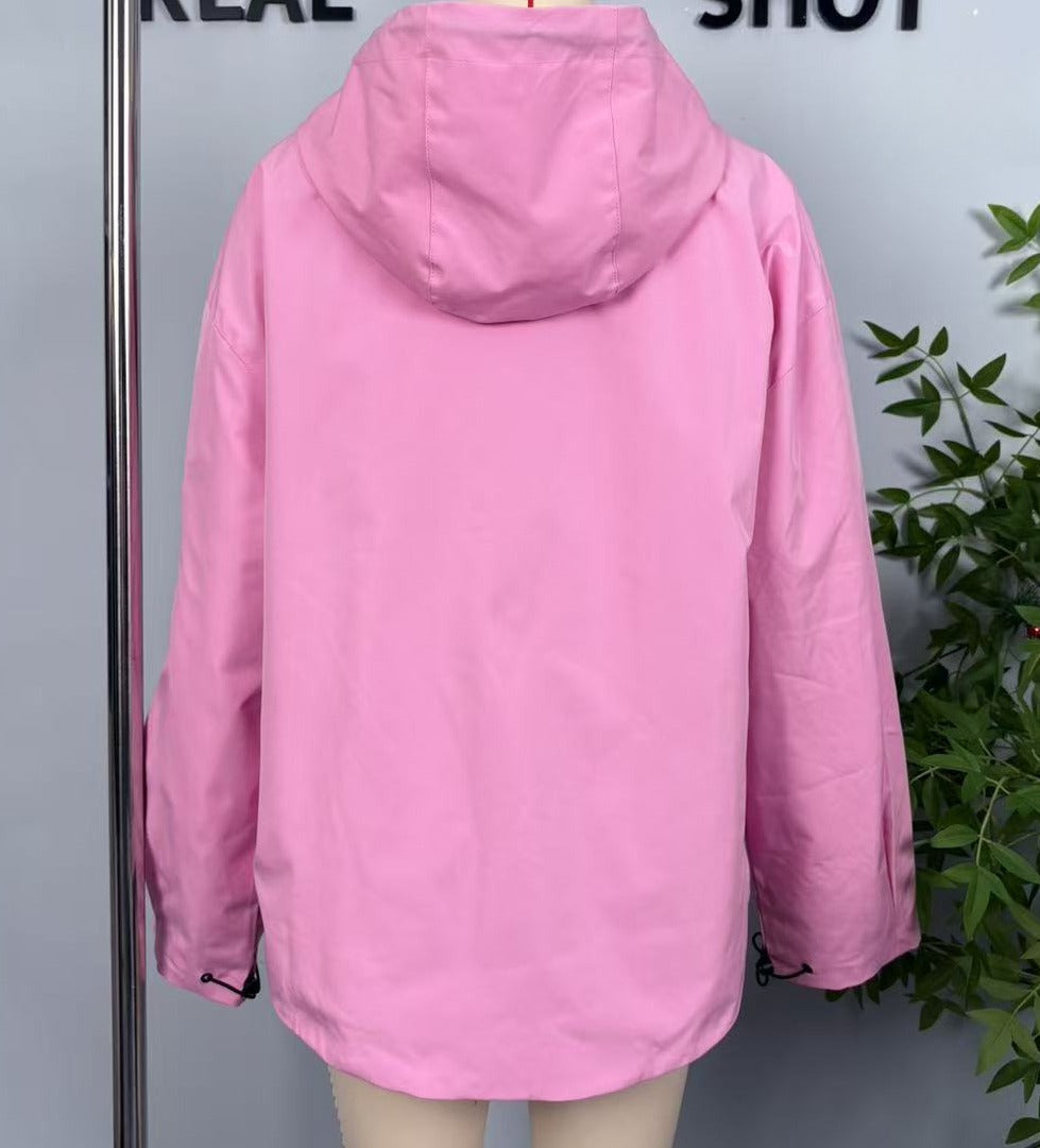 Half Zip Windbreaker Hoodie With Kangaroo Pocket - RosePink - 3