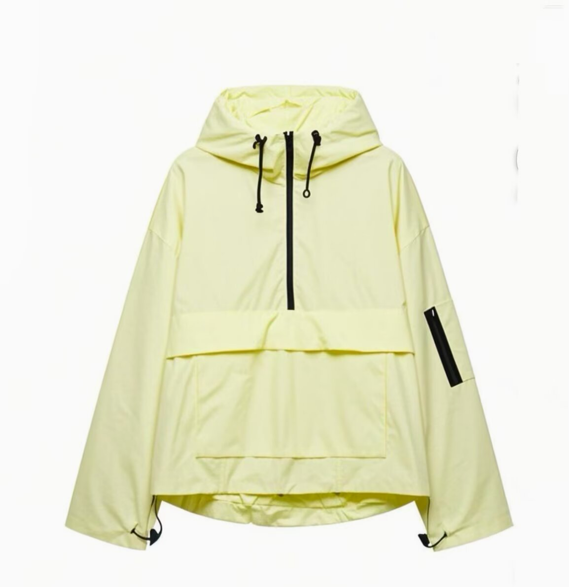 Half Zip Windbreaker Hoodie With Kangaroo Pocket - Yellow