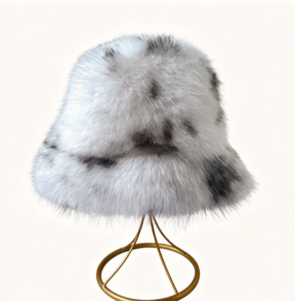 Spotted Faux Fur Bucket Hat Fluffy Winter Style - Ash