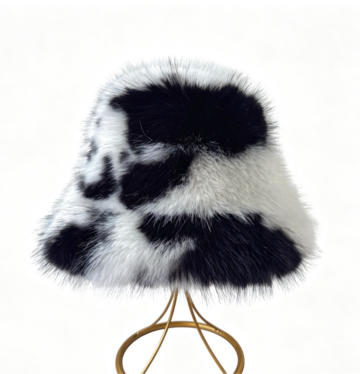 Spotted Faux Fur Bucket Hat Fluffy Winter Style - Black