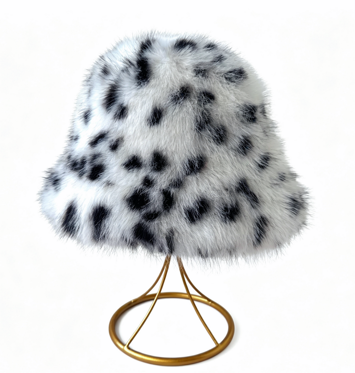 Spotted Faux Fur Bucket Hat Fluffy Winter Style - Grey