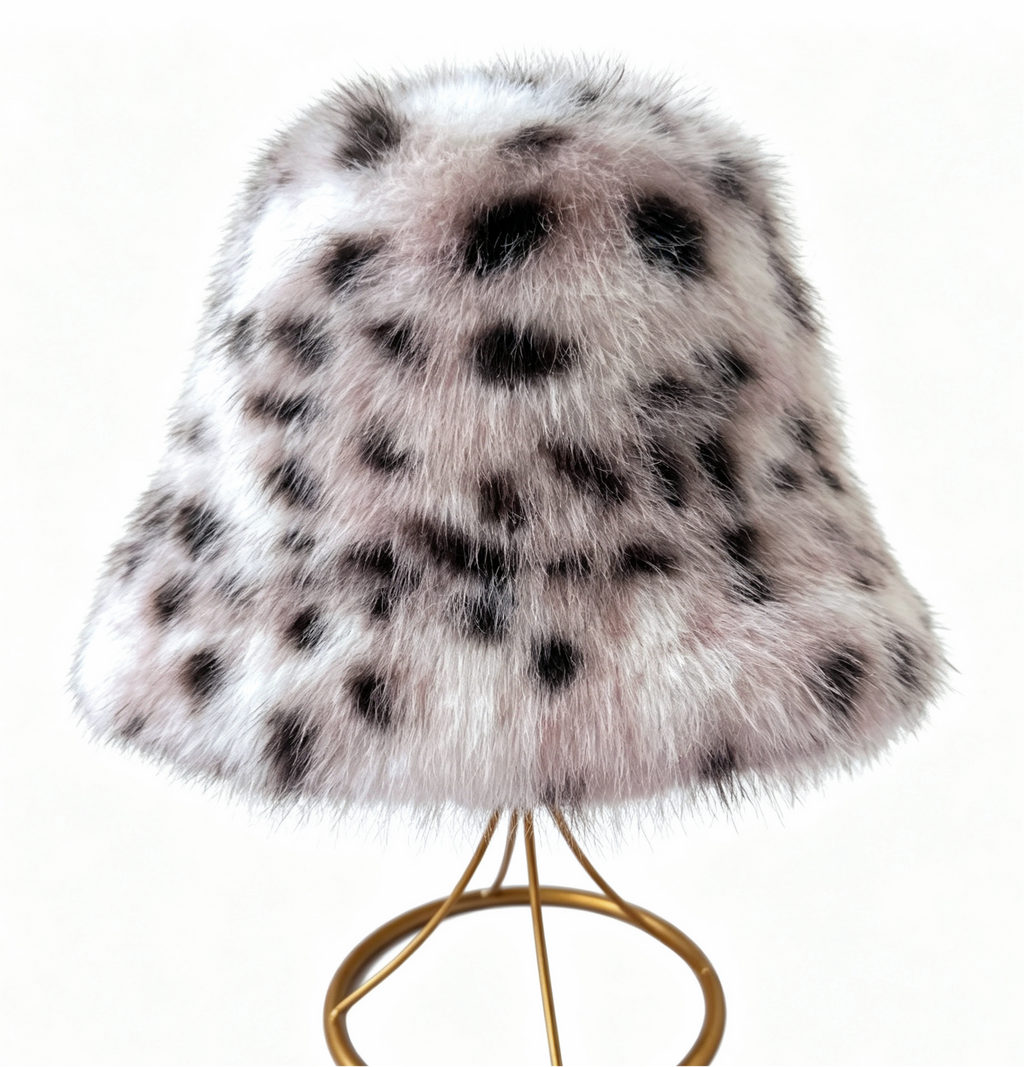 Spotted Faux Fur Bucket Hat Fluffy Winter Style - Taupe - 1