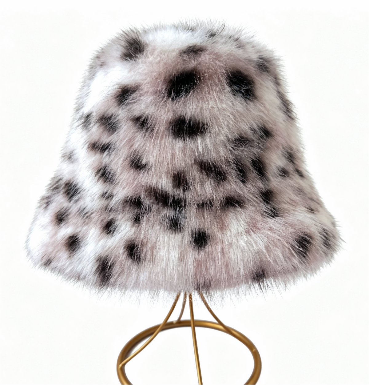 Spotted Faux Fur Bucket Hat Fluffy Winter Style - Taupe - 1