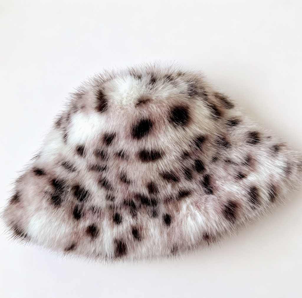 Spotted Faux Fur Bucket Hat Fluffy Winter Style - Taupe - 2