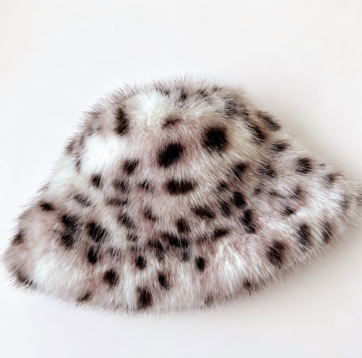 Spotted Faux Fur Bucket Hat Fluffy Winter Style - Taupe - 2