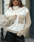 Sherpa Corduroy Patchwork Zip Up Jacket - White
