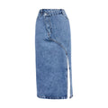 Asymmetric Front Slit Denim Midi Skirt - Blue