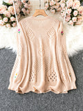 Tulip Embroidery Pointelle Knit Sweater