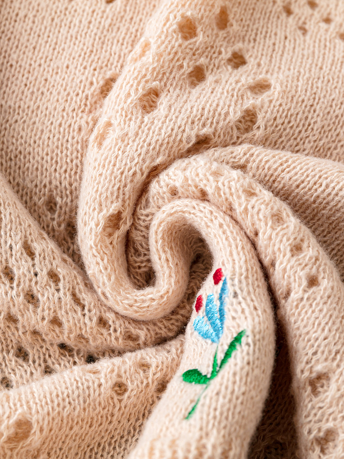 Tulip Embroidery Pointelle Knit Sweater - view 2
