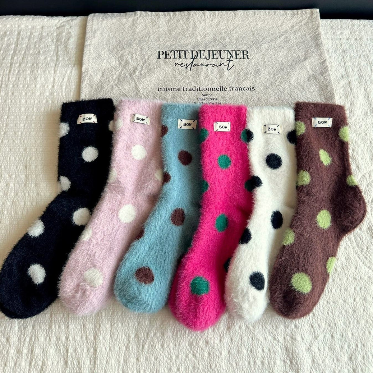 Fuzzy Polka Dot Plush Sleep Socks - Black