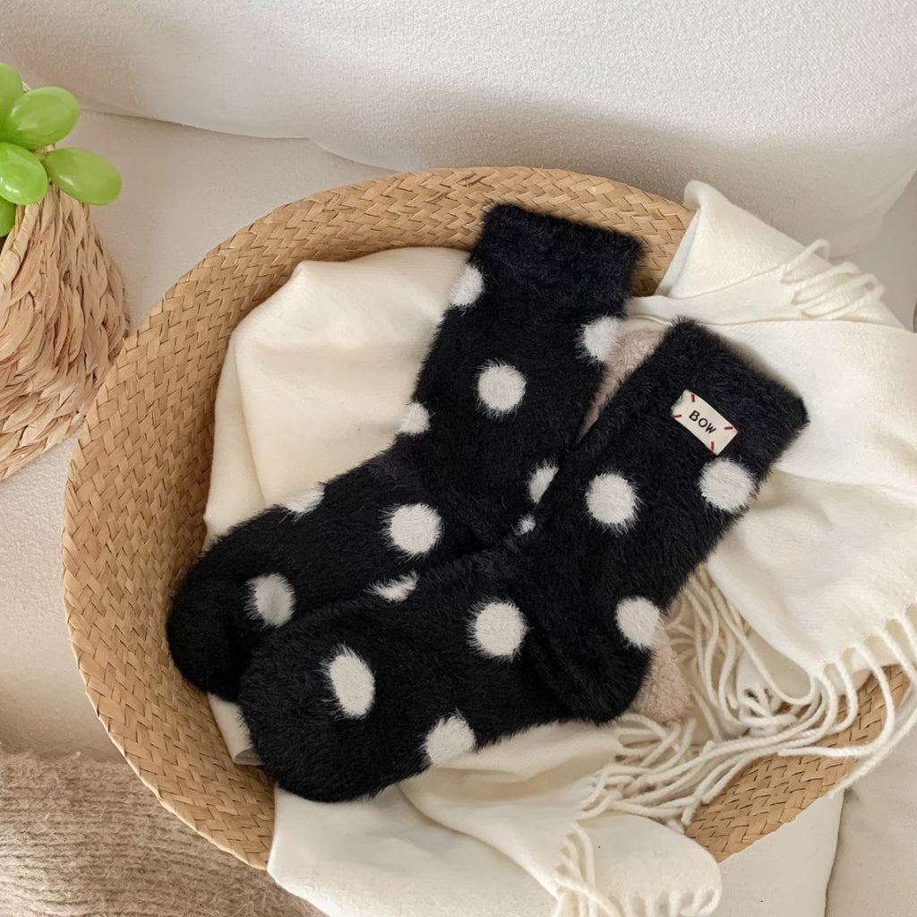 Fuzzy Polka Dot Plush Sleep Socks - Black - 1