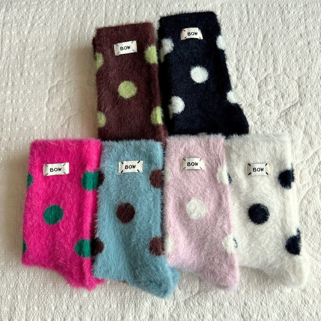 Fuzzy Polka Dot Plush Sleep Socks - Black - 2