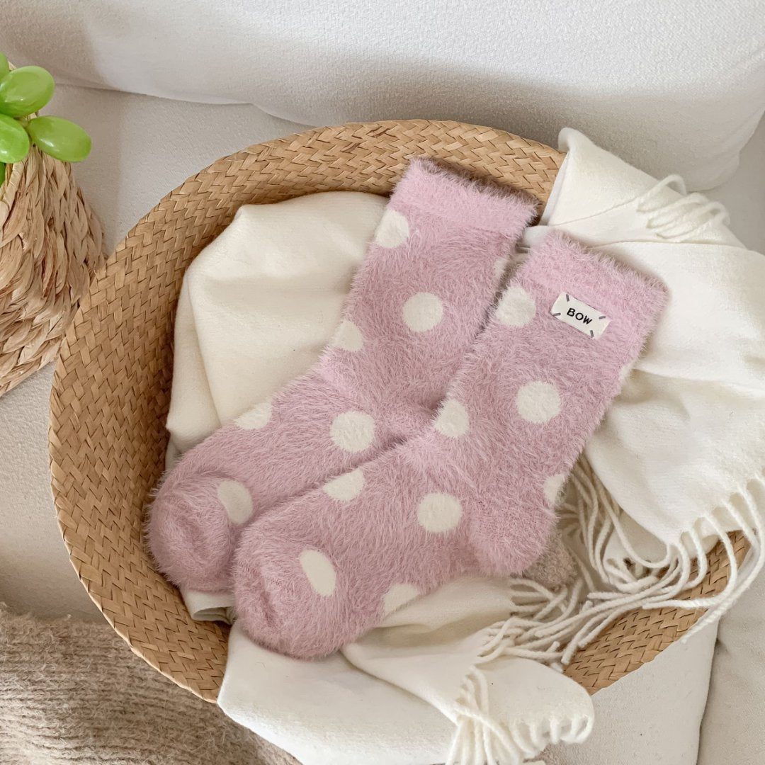 Fuzzy Polka Dot Plush Sleep Socks - Pink